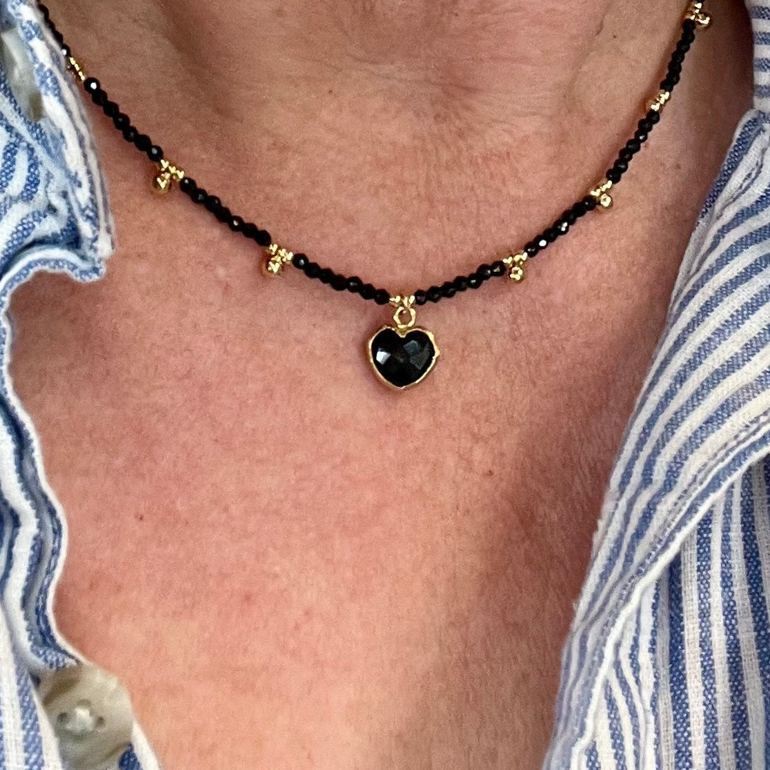 Onyx Heart Seed Bead Necklace
