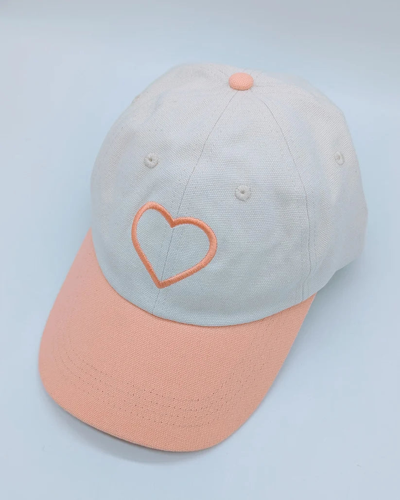 Two tone Embroidered Heart Dad Hat - Coral
