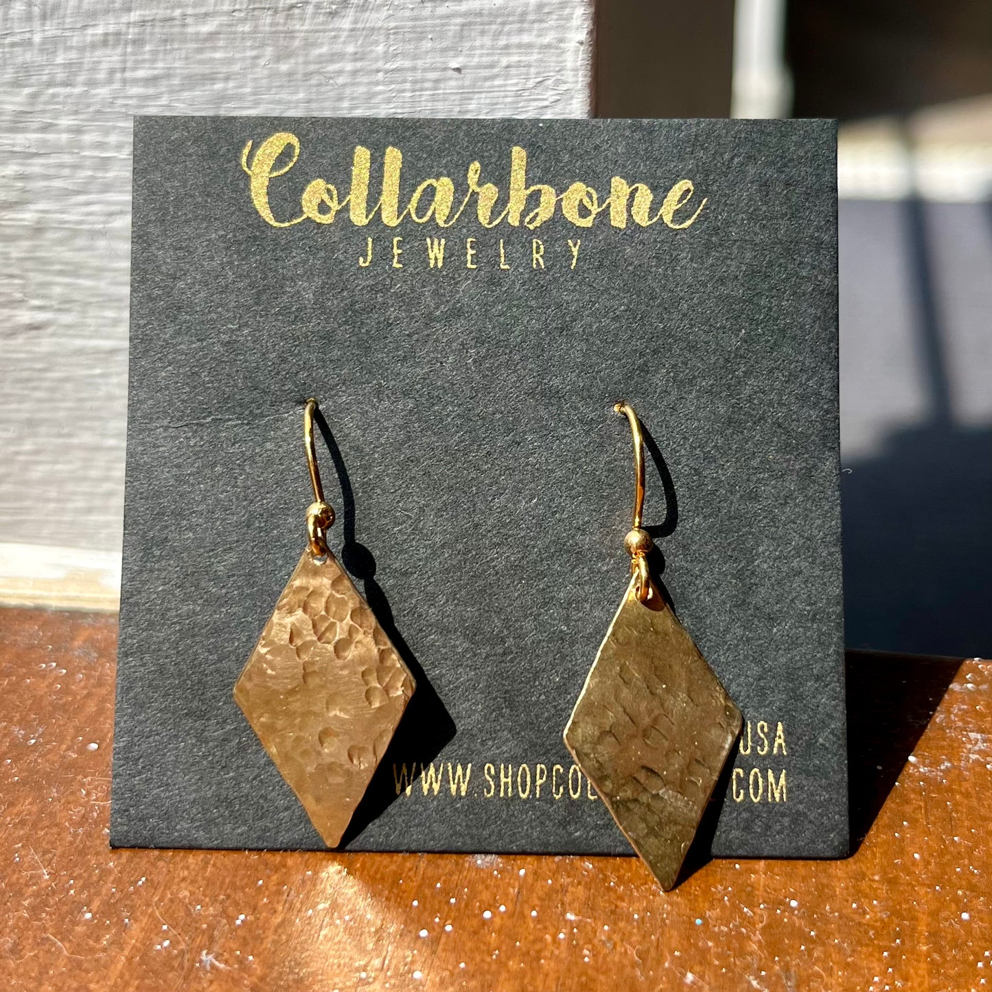 Brass Hammered Closed  Diamond Earrings