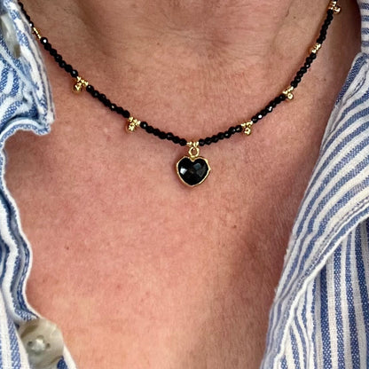 Onyx Heart Seed Bead Necklace