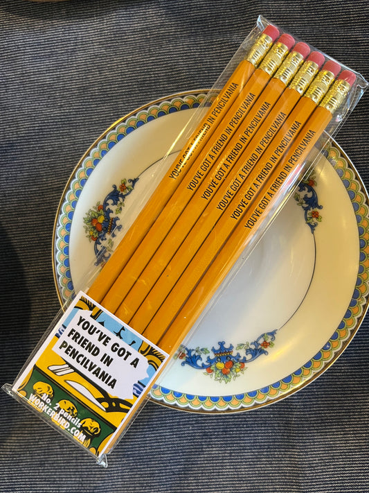 6 pack of pencils that say "You've Got a Friend in Pencilvania"