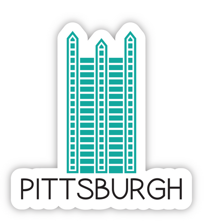 Sticker with illustration of the PPG building with Pittsburgh caption 