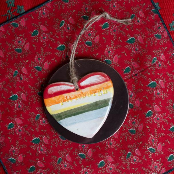 Rainbow Pittsburgh Heart Ornament