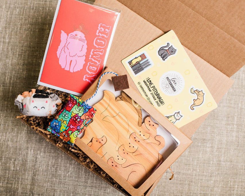 gift box of items for cat lover