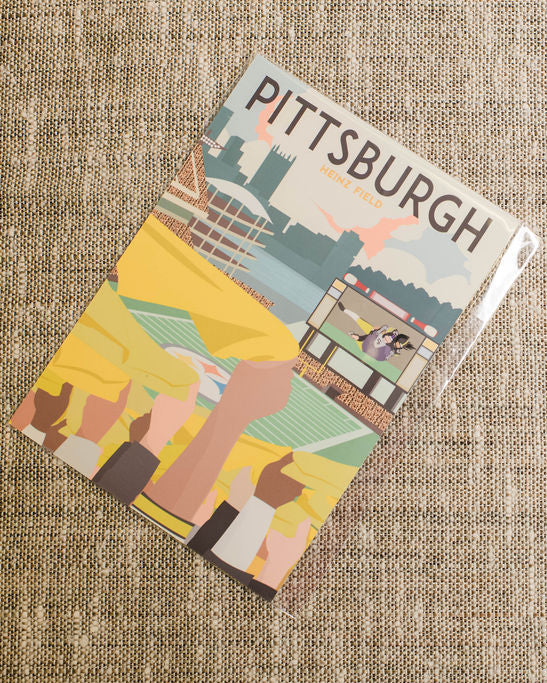 steelers Postcard with 'Pittsburgh' text on a textured fabric background