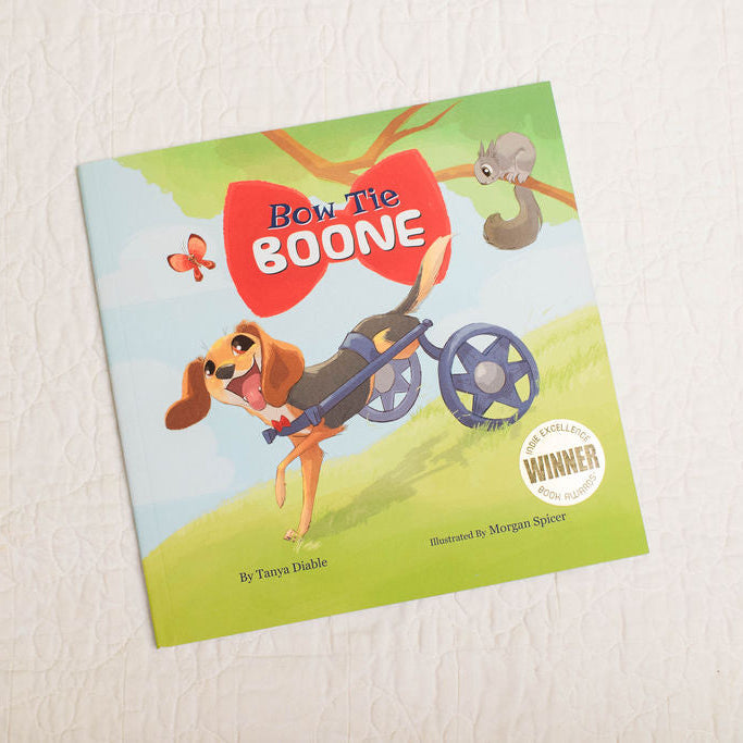 Children's book titled 'Bow the Boone' on a light wooden surface