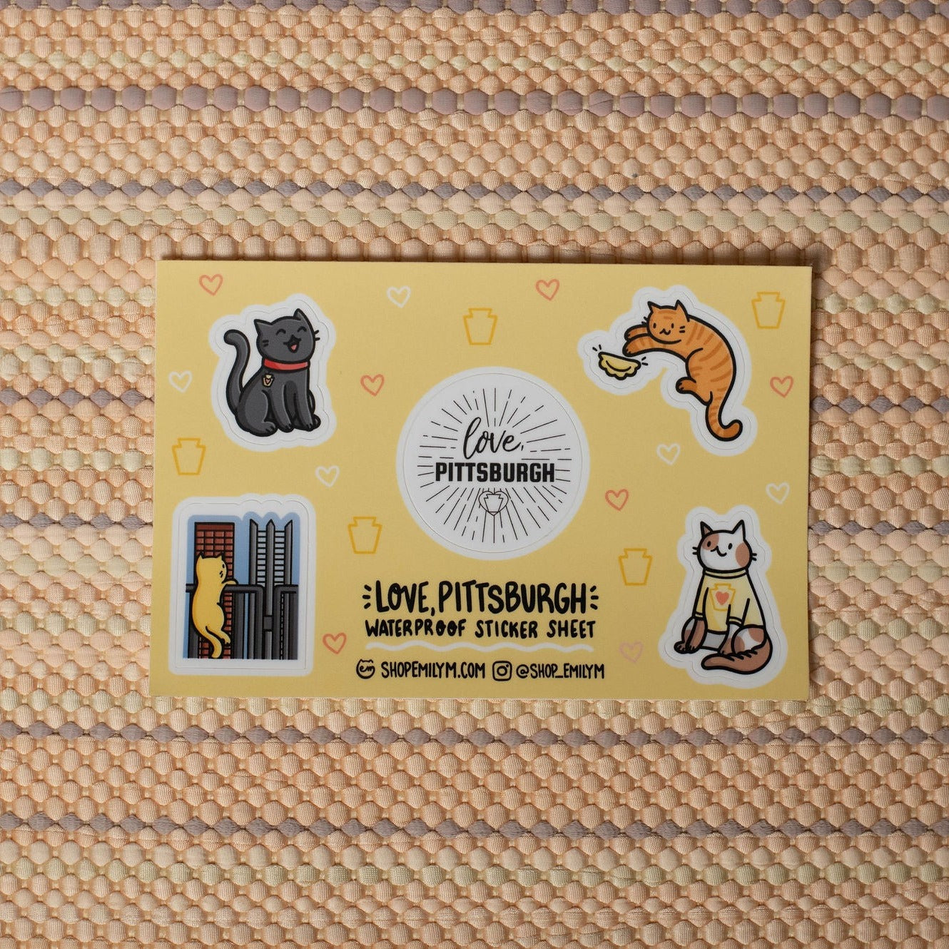 love, Pittsburgh Cats Waterproof Sticker Sheet