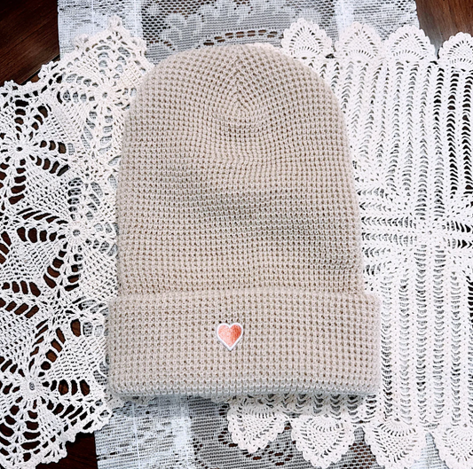 Heart Patch Waffle Beanie - Birch