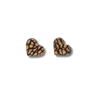 Black and Gold Heart Studs