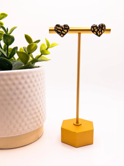 Black and Gold Heart Studs