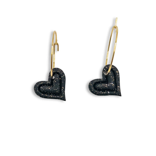 Sweetheart Hoop Earrings - Black