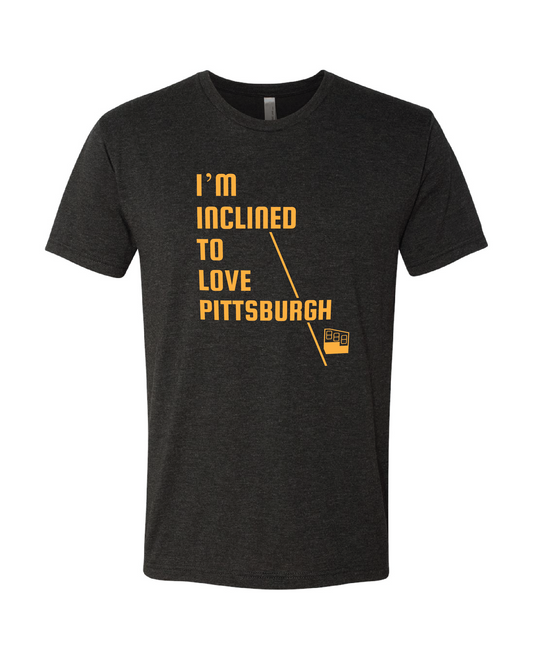 Vintage black t-shirt with gold text and incline icon