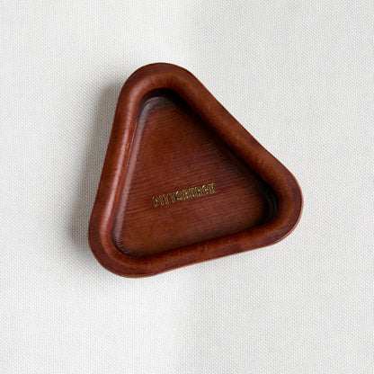 brown leather triangle tray with embossed gold "pittsburgh"