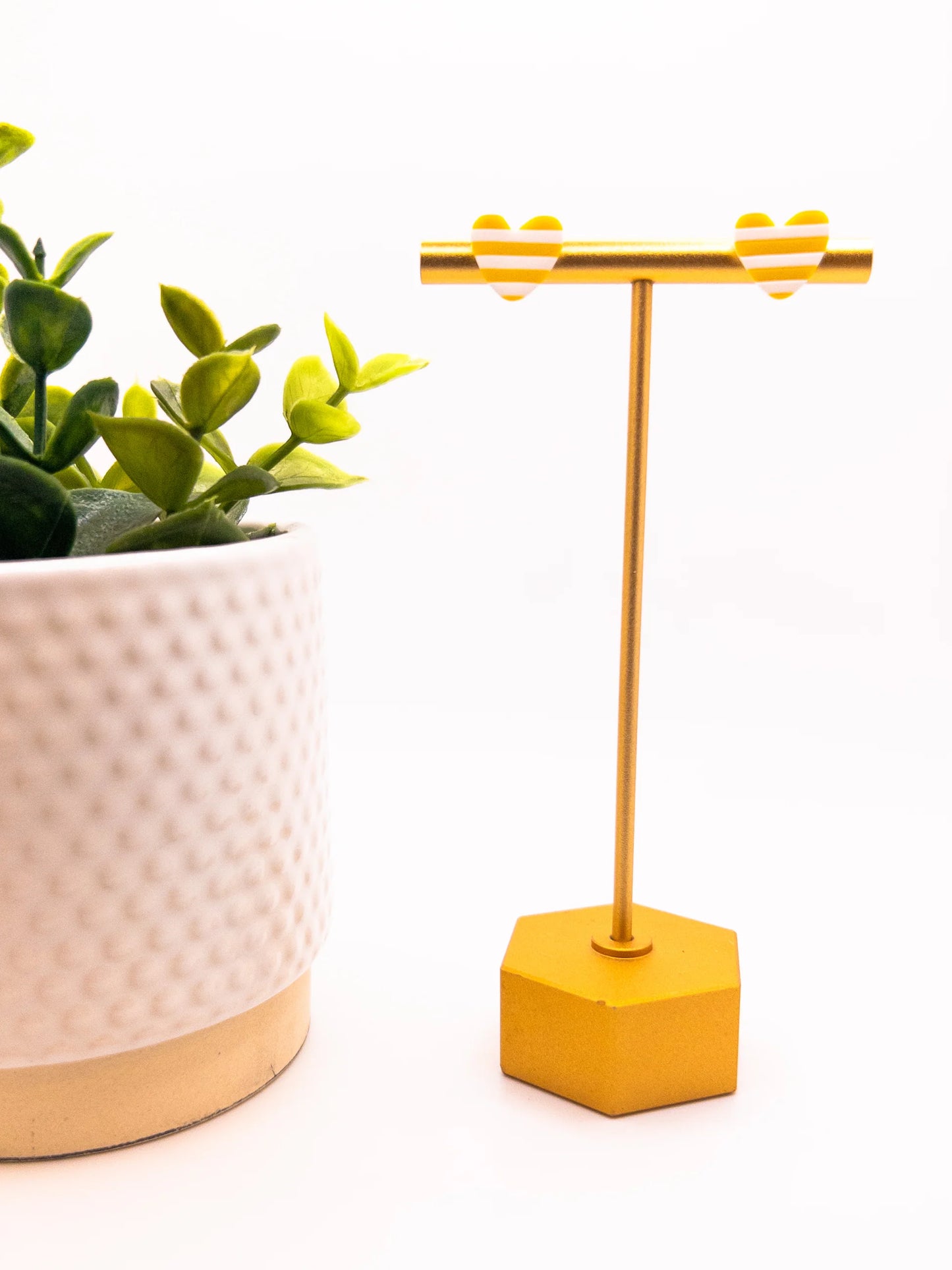 Yellow and White Heart Studs