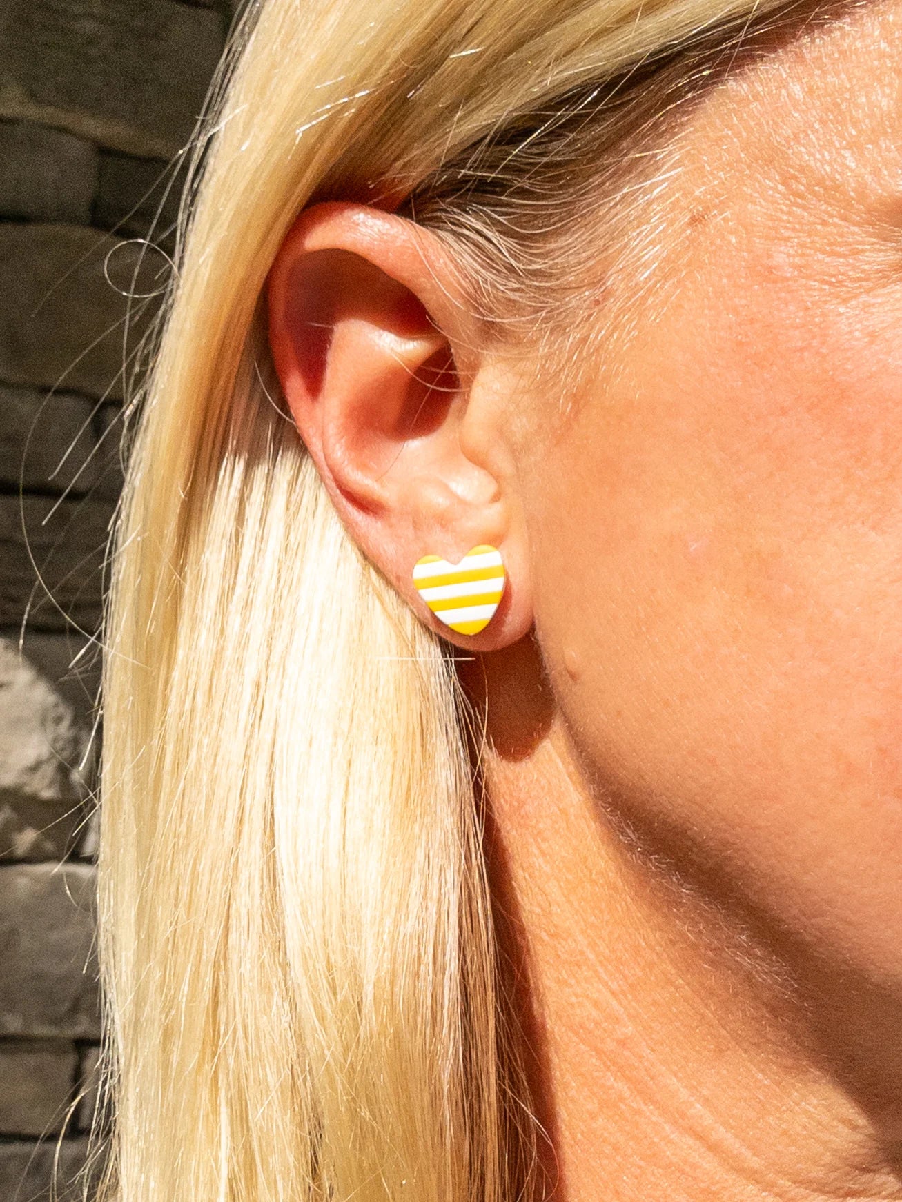 Yellow and White Heart Studs