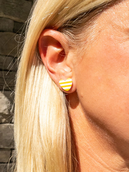 Yellow and White Heart Studs