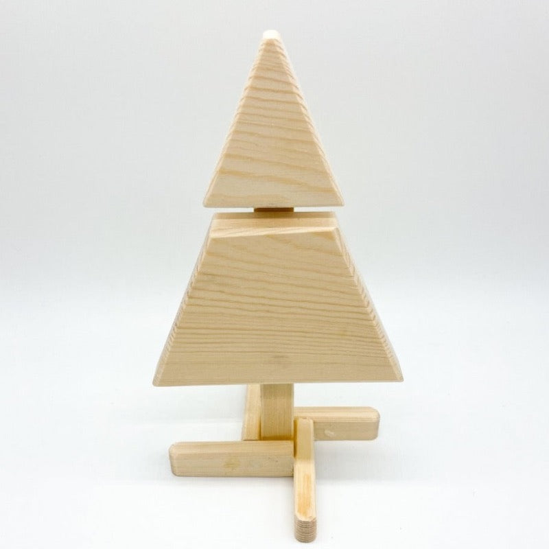 Handcrafted unfinished wood pine tree with base